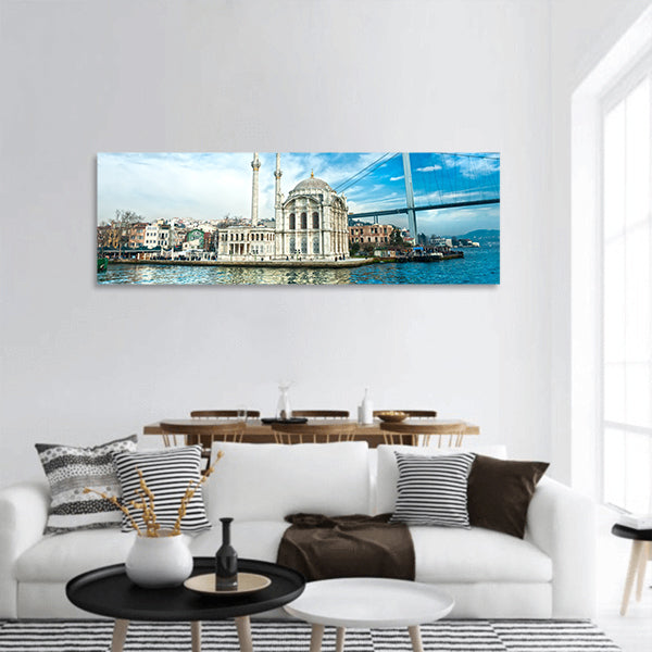 Ortakoy mosque and Bosphorus bridge, Istanbul, Turkey panoramic canvas wall art