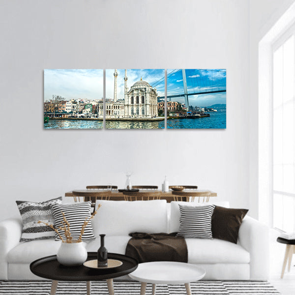 Ortakoy mosque and Bosphorus bridge, Istanbul, Turkey panoramic canvas wall art