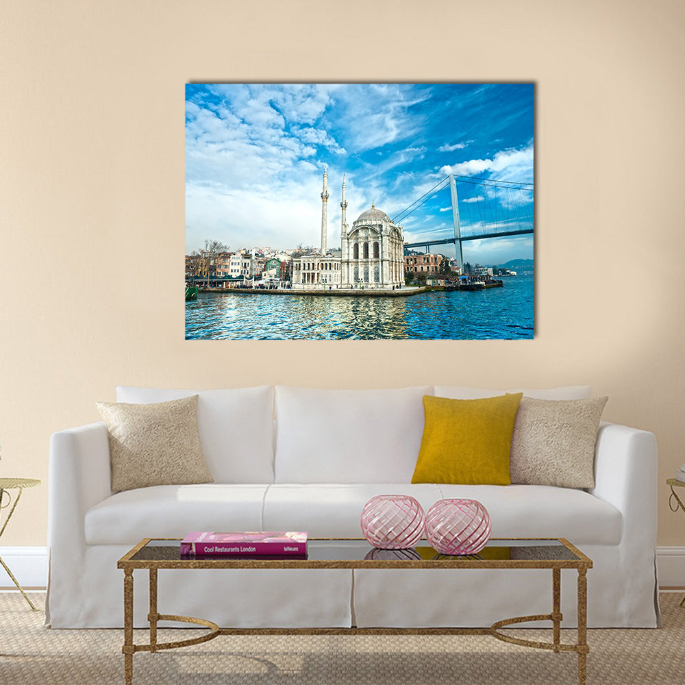 Ortakoy mosque and Bosphorus bridge, Istanbul, Turkey Multi panel canvas wall art