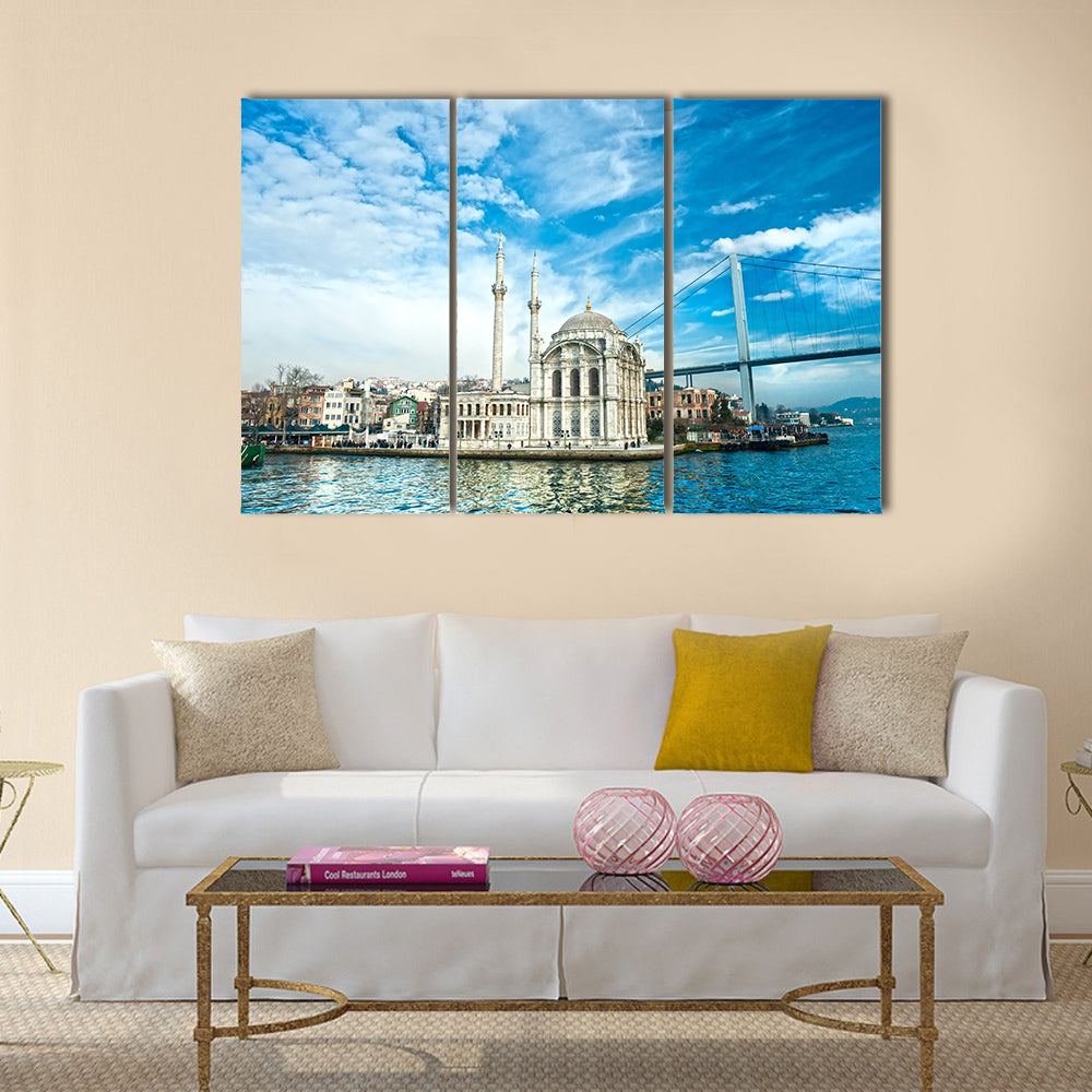 Ortakoy mosque and Bosphorus bridge, Istanbul, Turkey Multi panel canvas wall art