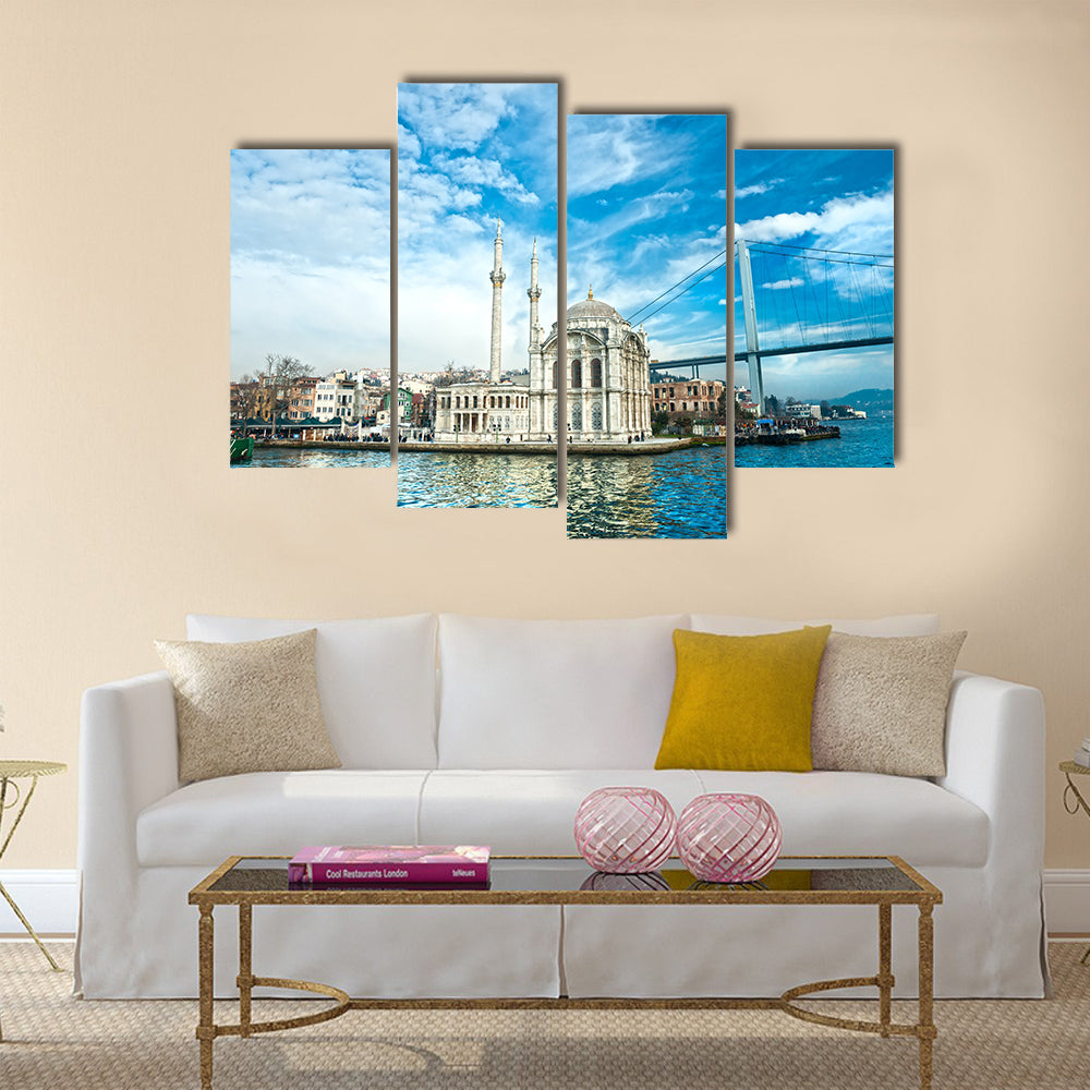 Ortakoy mosque and Bosphorus bridge, Istanbul, Turkey Multi panel canvas wall art