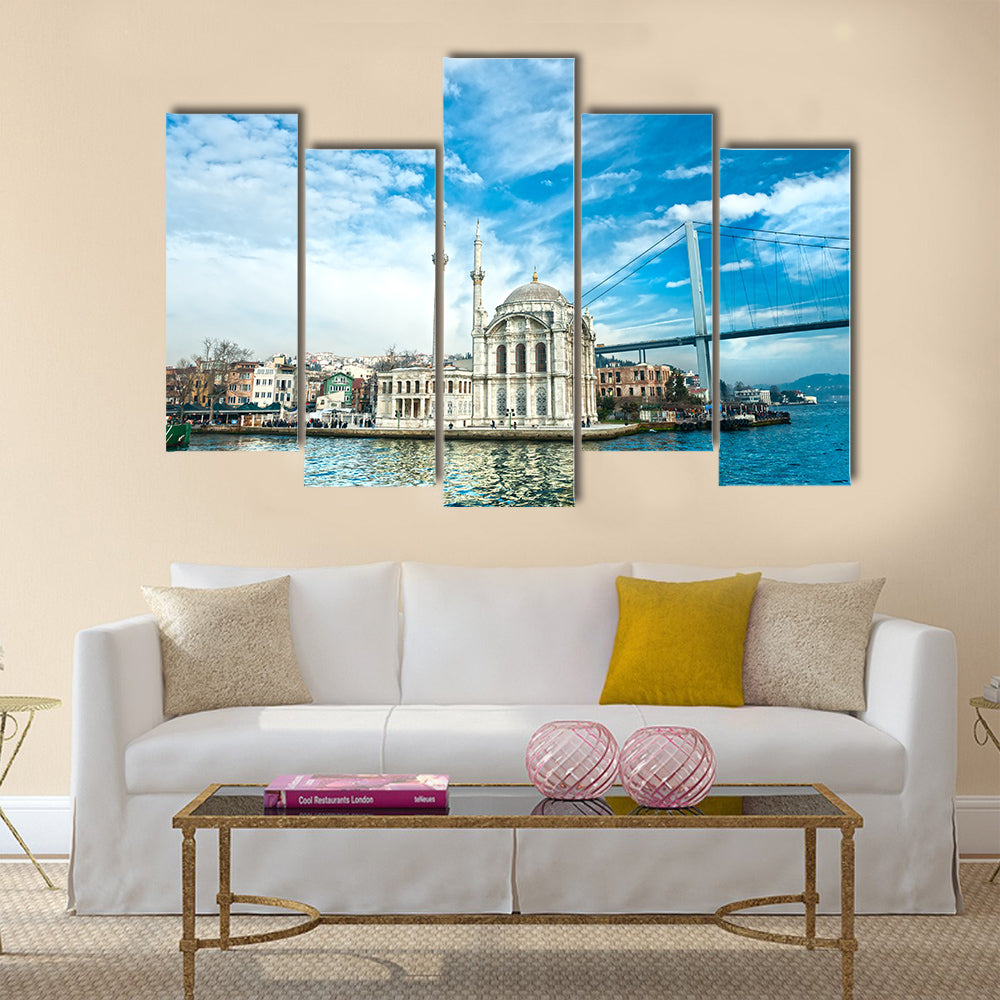 Ortakoy mosque and Bosphorus bridge, Istanbul, Turkey Multi panel canvas wall art