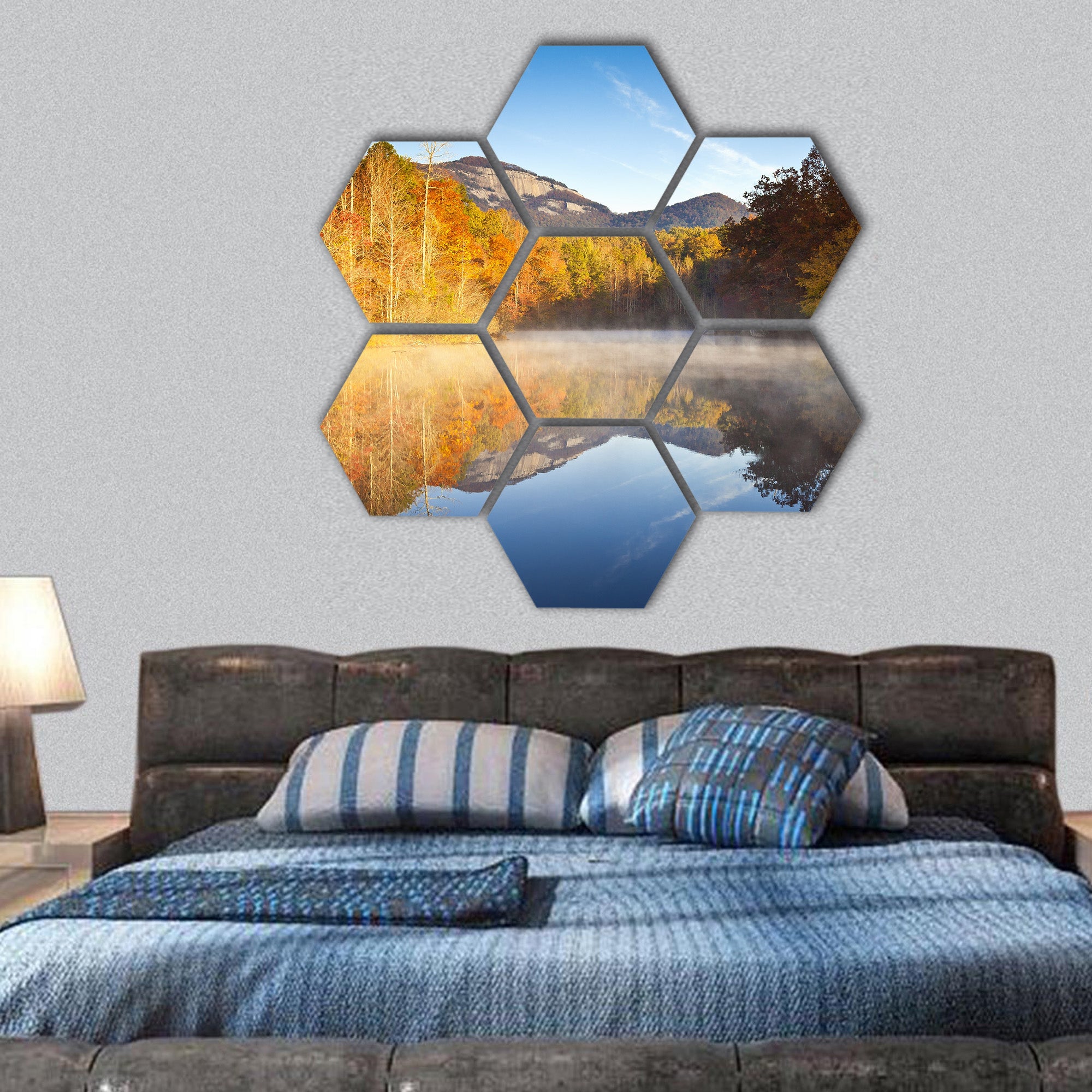 Autumn Sunrise Landscape Table Rock Fall hexagonal canvas wall art