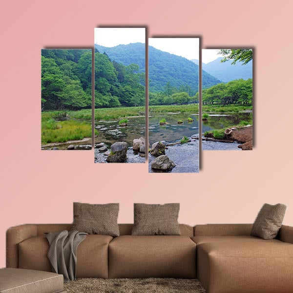 A small stream in morning mist in Nikko National Park in Japan Multi panel canvas wall art