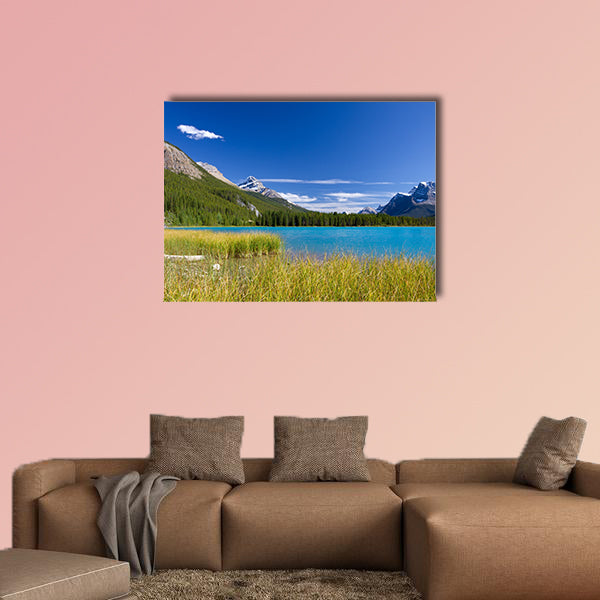 Canadian landscape with canoe in Pyramid lake Multi panel canvas wall art
