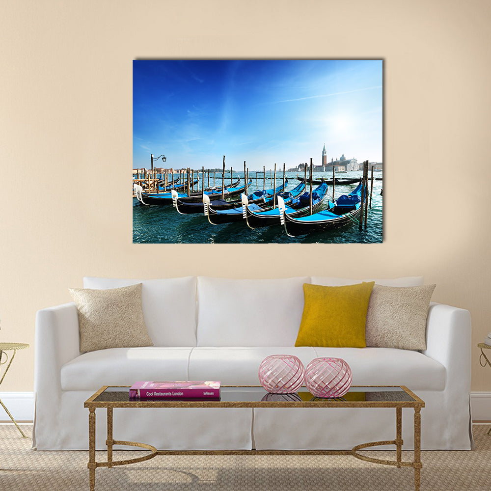 Gondolas on Grand Canal and San Giorgio Maggiore church in Venice multi panel canvas wall art