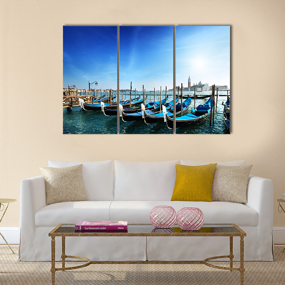 Gondolas on Grand Canal and San Giorgio Maggiore church in Venice multi panel canvas wall art
