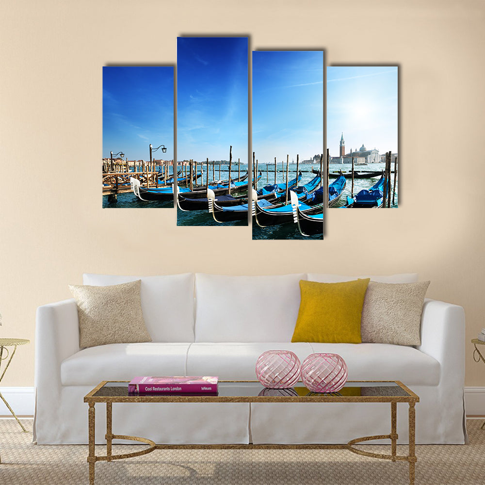 Gondolas on Grand Canal and San Giorgio Maggiore church in Venice multi panel canvas wall art