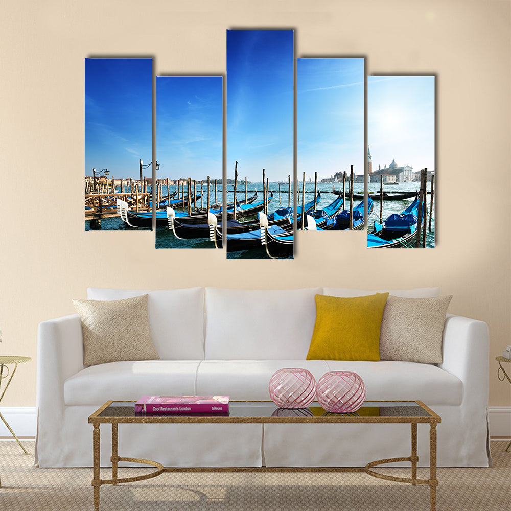 Gondolas on Grand Canal and San Giorgio Maggiore church in Venice multi panel canvas wall art