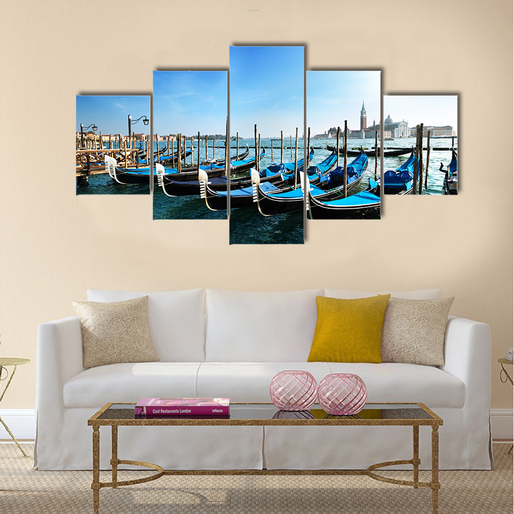 Gondolas on Grand Canal and San Giorgio Maggiore church in Venice multi panel canvas wall art