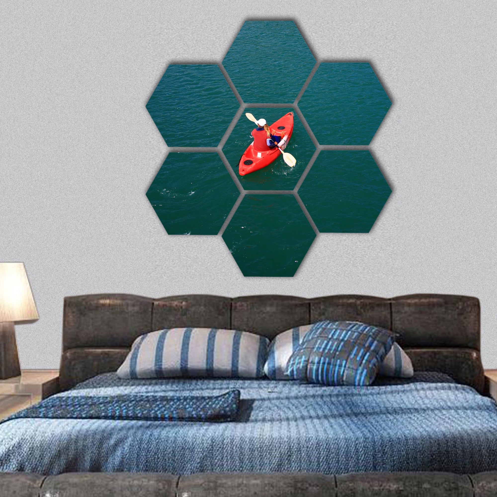 Kayaking at Thong National Park, Thailand hexagonal canvas wall art