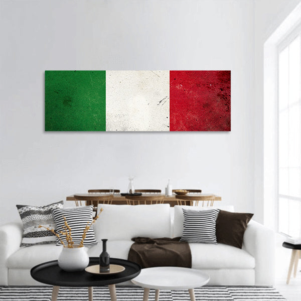 The flag of Italy on old and vintage grunge texture panoramic canvas wall art