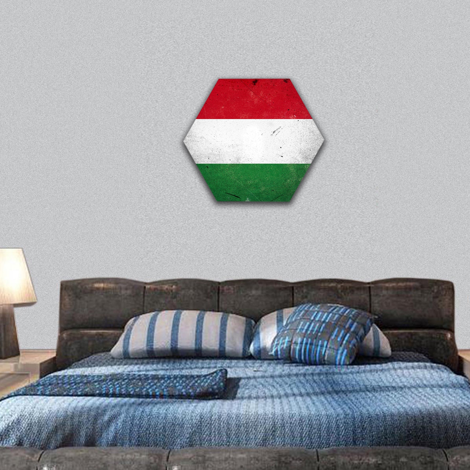 The flag of Hungary on old and vintage grunge texture hexagonal canvas wall art