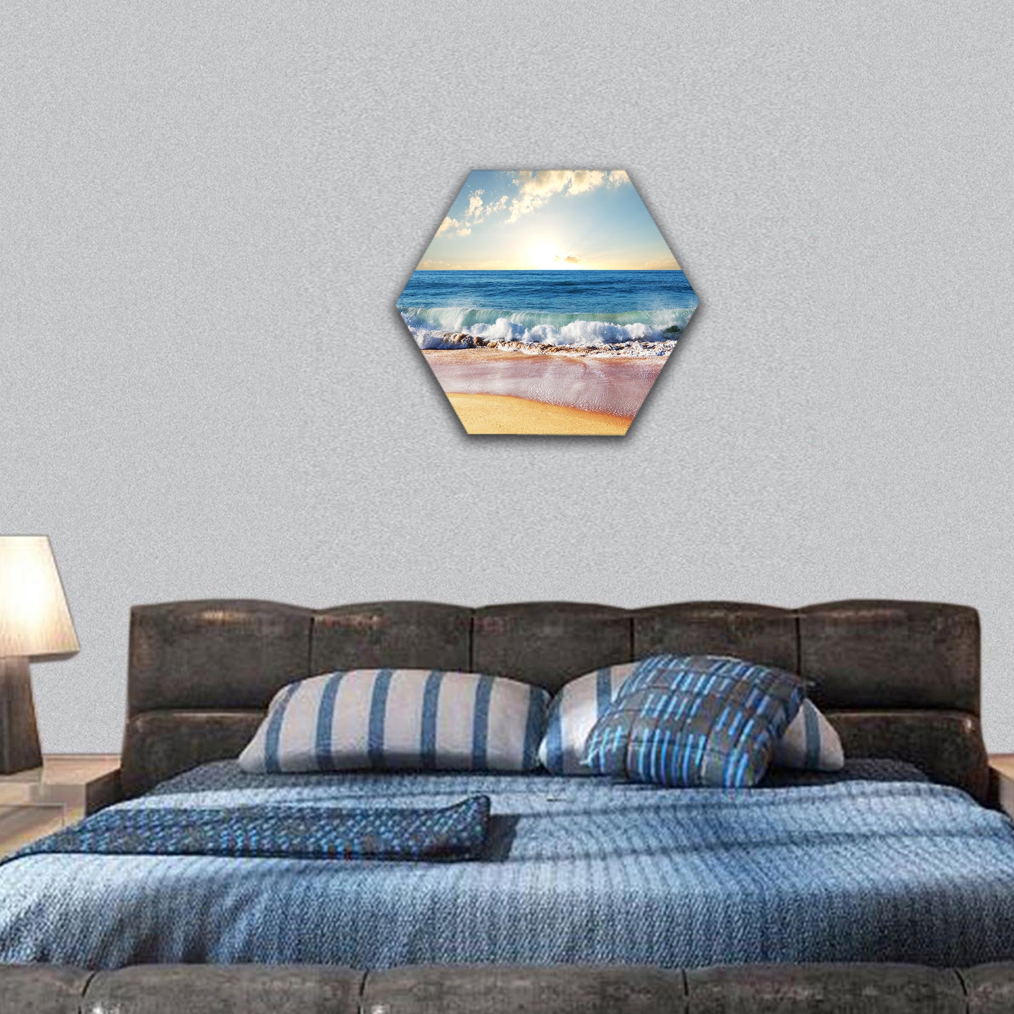 Beautiful stormy seascape hexagonal canvas wall art