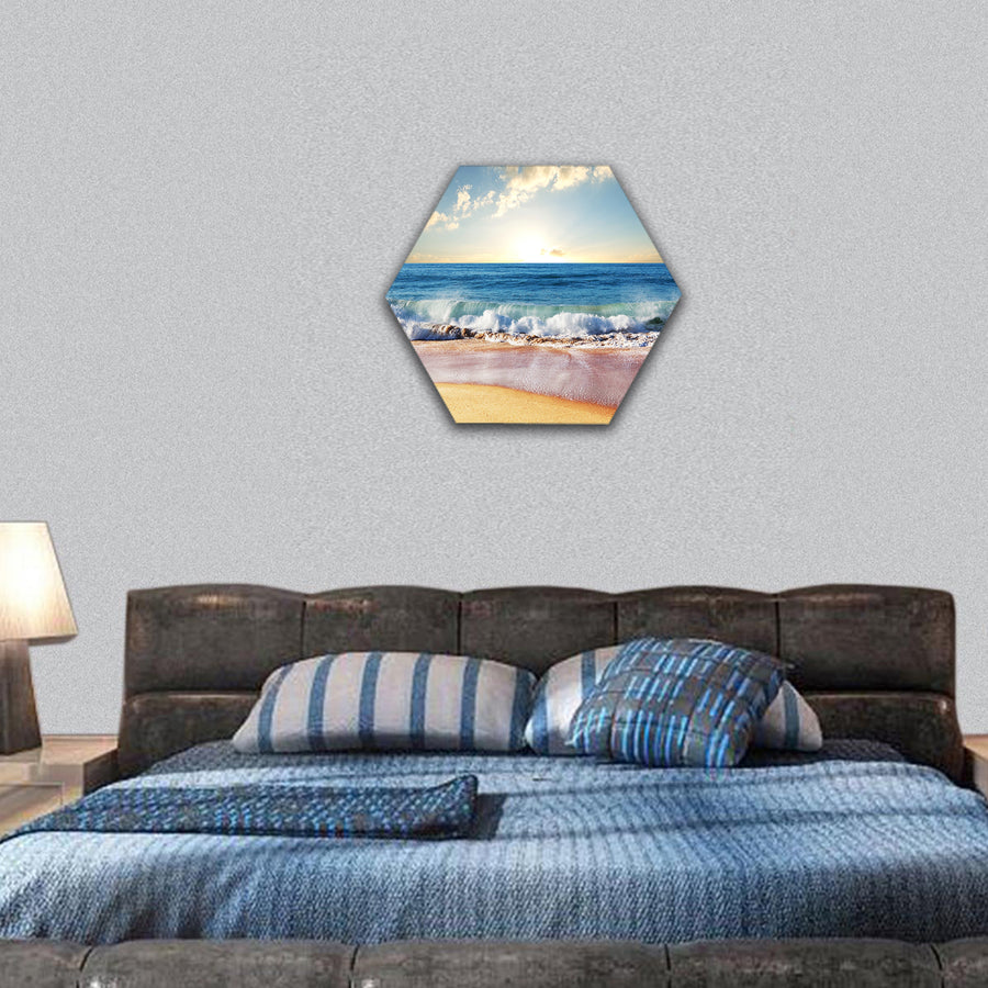 Beautiful stormy seascape hexagonal canvas wall art