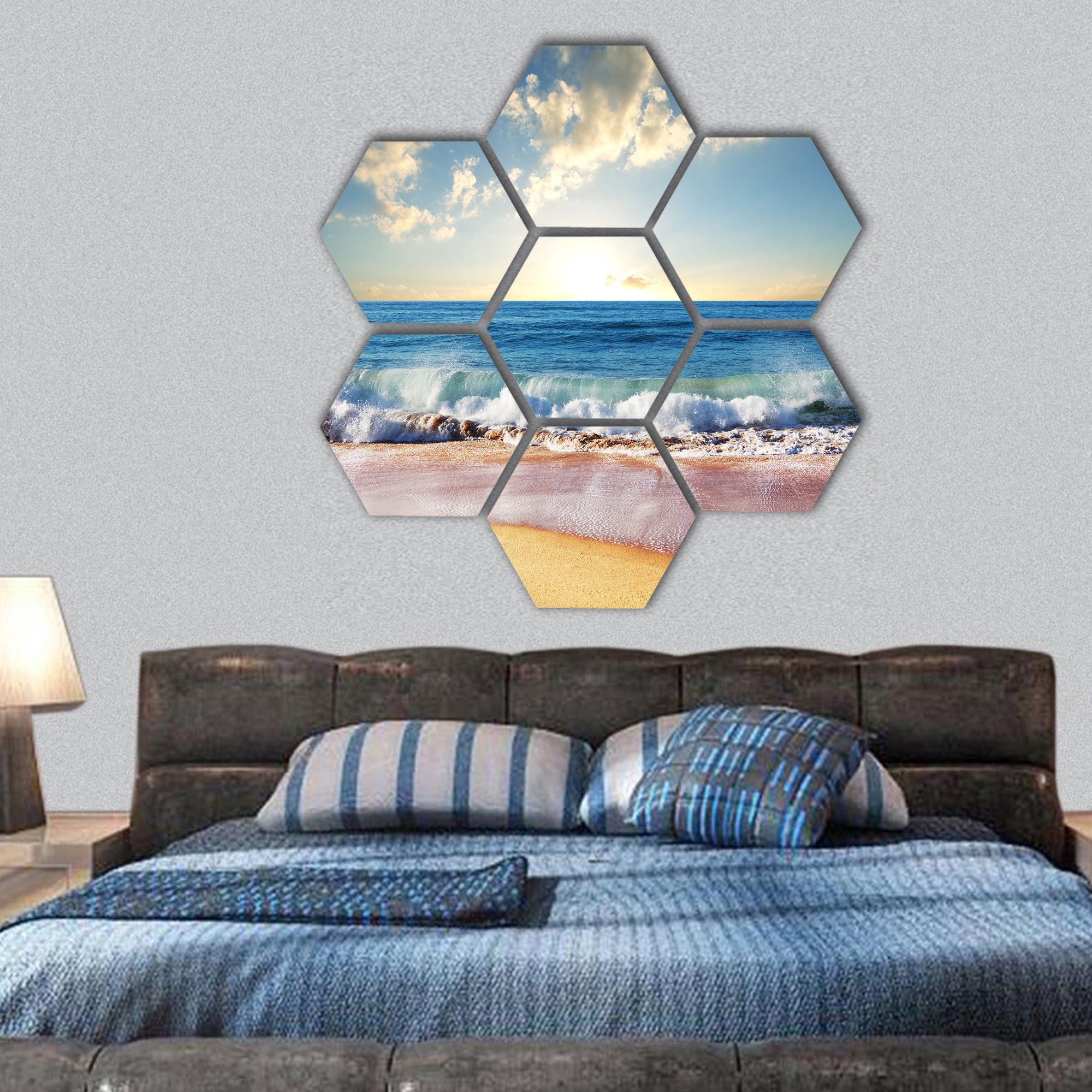 Beautiful stormy seascape hexagonal canvas wall art