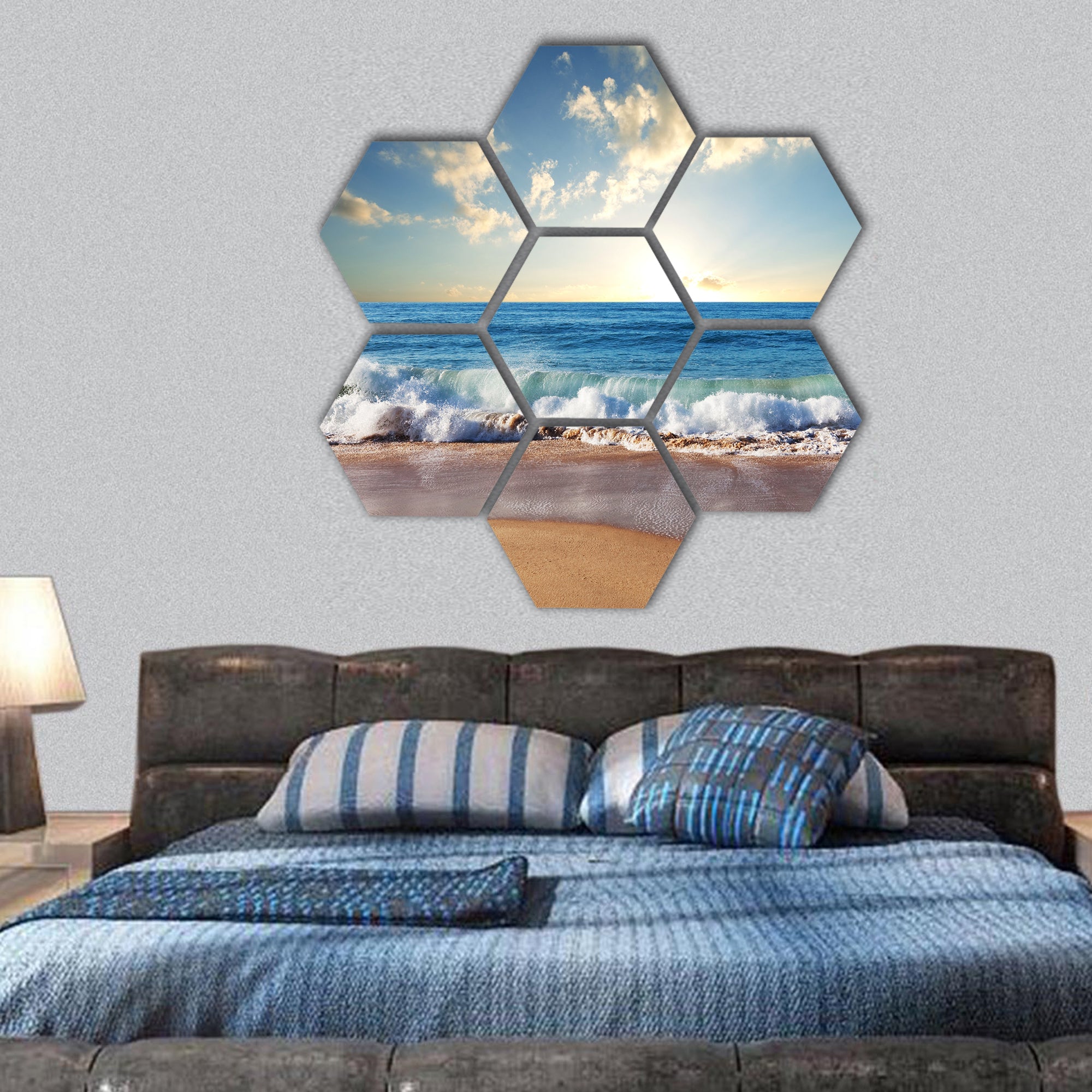 Beautiful cloudy seascape hexagonal canvas wall art