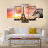 Eiffel Tower against sunset in Paris, France Multi panel canvas wall art