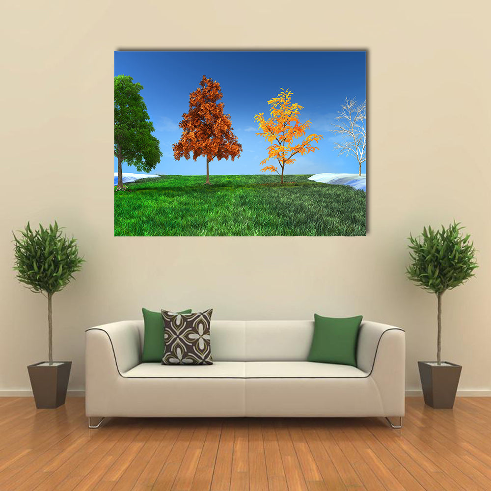 The 3D Concept Of The Winter, Spring, Summer, Autumn,  Multi Panel Canvas Wall Art