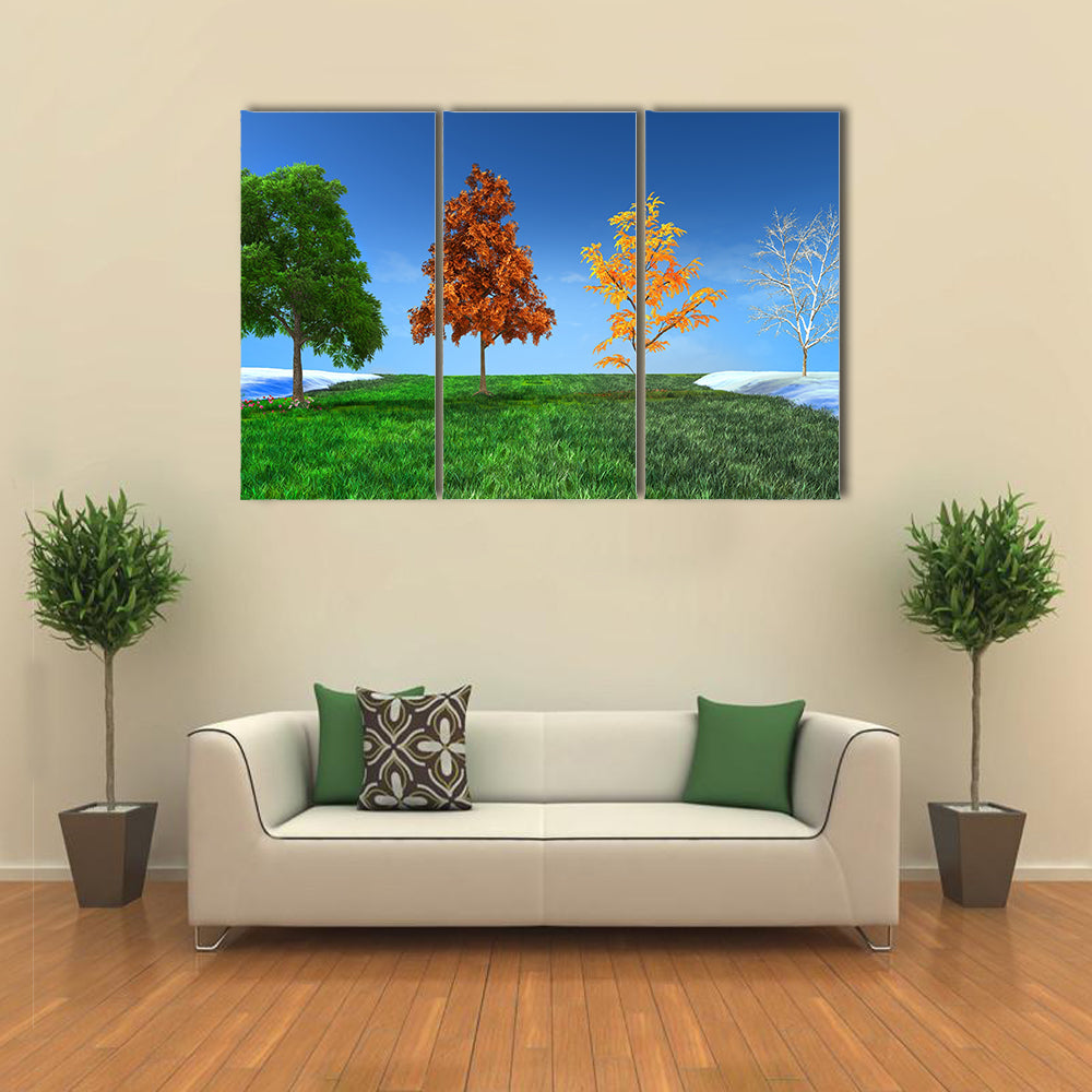 The 3D Concept Of The Winter, Spring, Summer, Autumn,  Multi Panel Canvas Wall Art