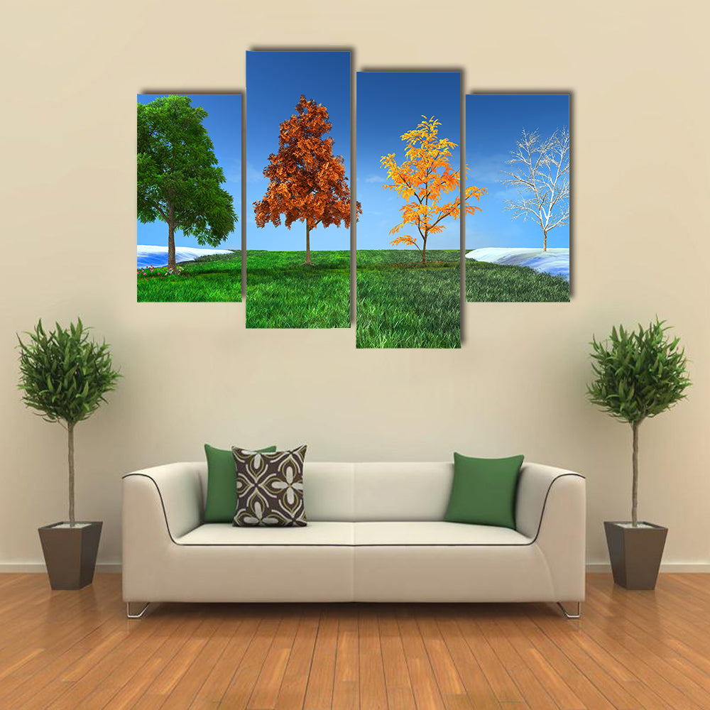 The 3D Concept Of The Winter, Spring, Summer, Autumn,  Multi Panel Canvas Wall Art