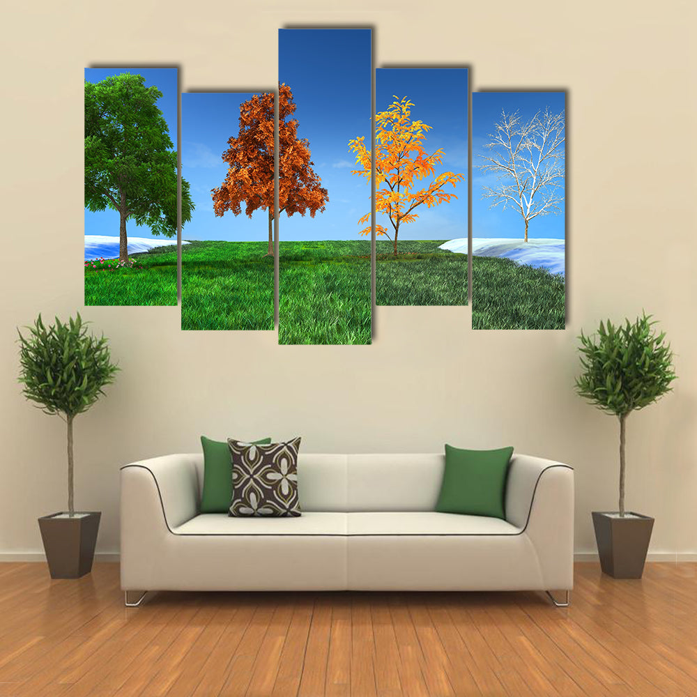 The 3D Concept Of The Winter, Spring, Summer, Autumn,  Multi Panel Canvas Wall Art