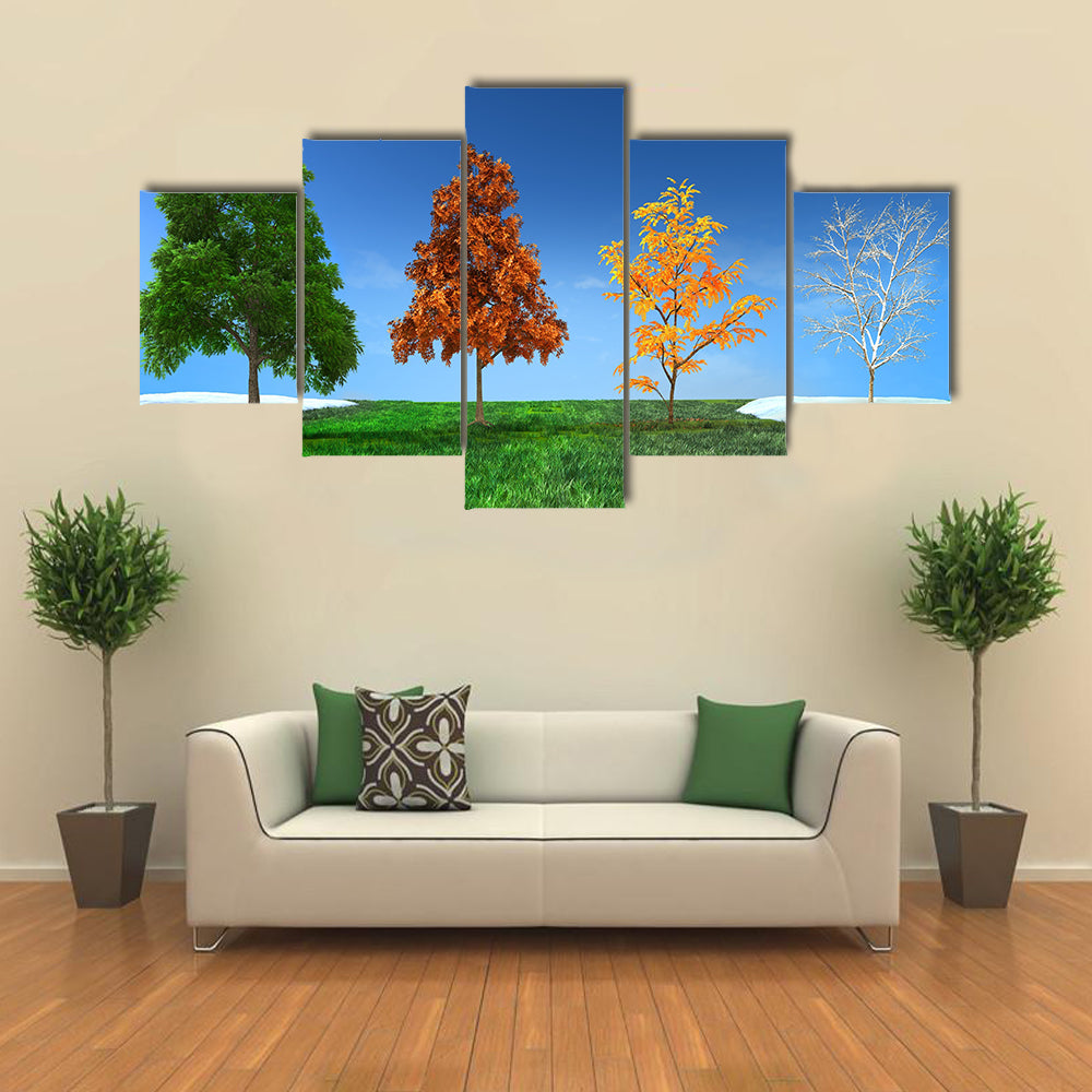The 3D Concept Of The Winter, Spring, Summer, Autumn,  Multi Panel Canvas Wall Art