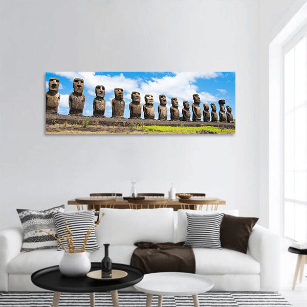Moais in Ahu Tongariki, Easter island (Chile) panoramic canvas wall art