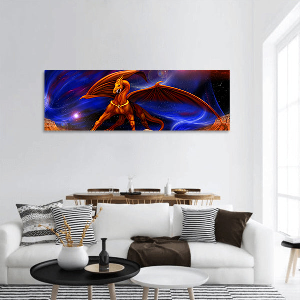 Red gold dragon cosmic landscapes over the parchments panoramic canvas wall art