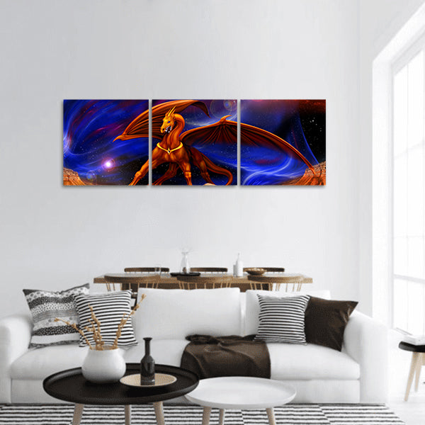 Red gold dragon cosmic landscapes over the parchments panoramic canvas wall art