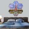 Eiffel tower at cloudy sunset hexagonal canvas wall art