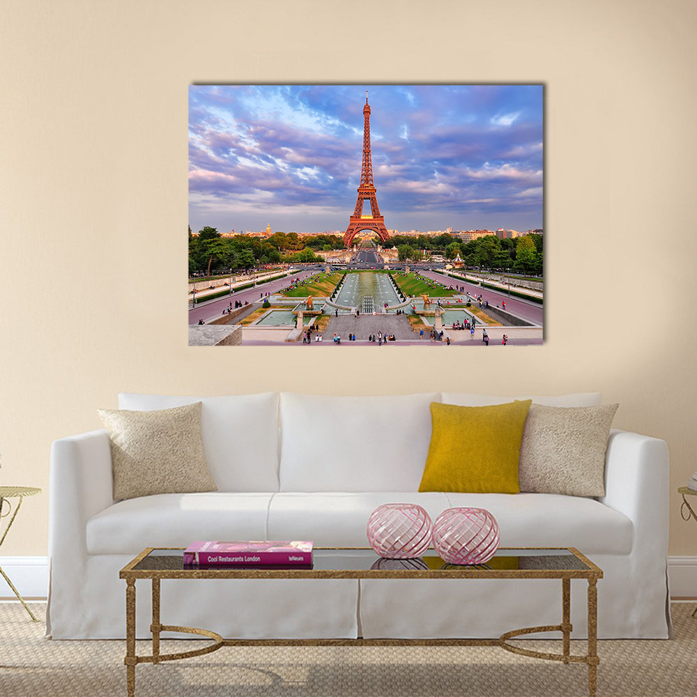 Eiffel tower at cloudy sunset Multi panel canvas wall art