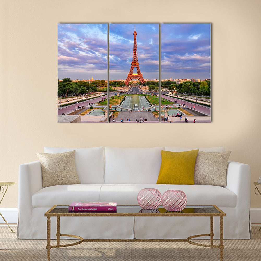Eiffel tower at cloudy sunset Multi panel canvas wall art