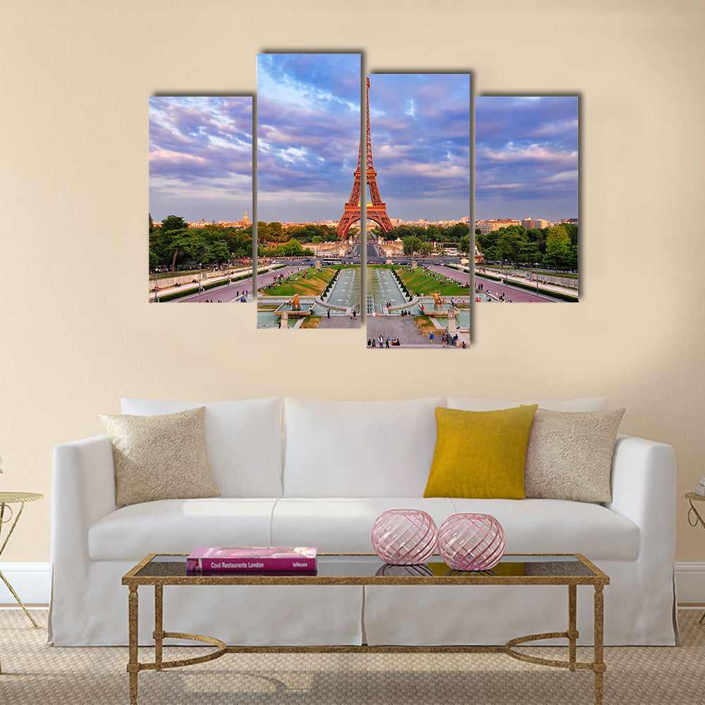 Eiffel tower at cloudy sunset Multi panel canvas wall art