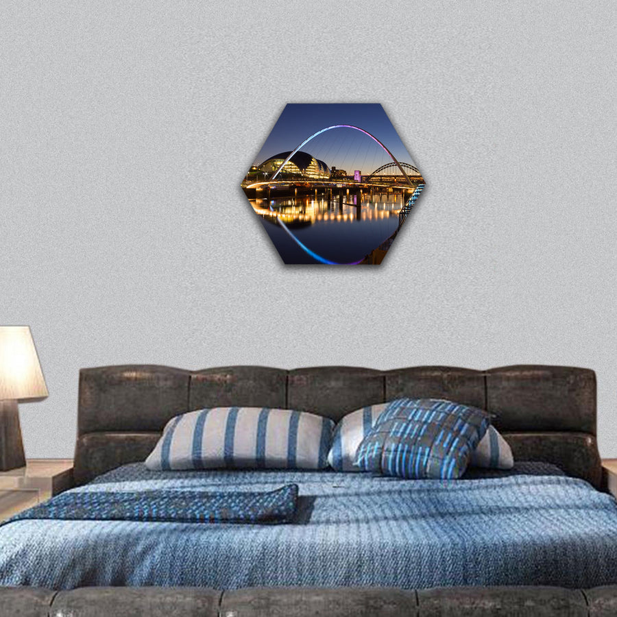 Newcastle quayside at night hexagonal canvas wall art