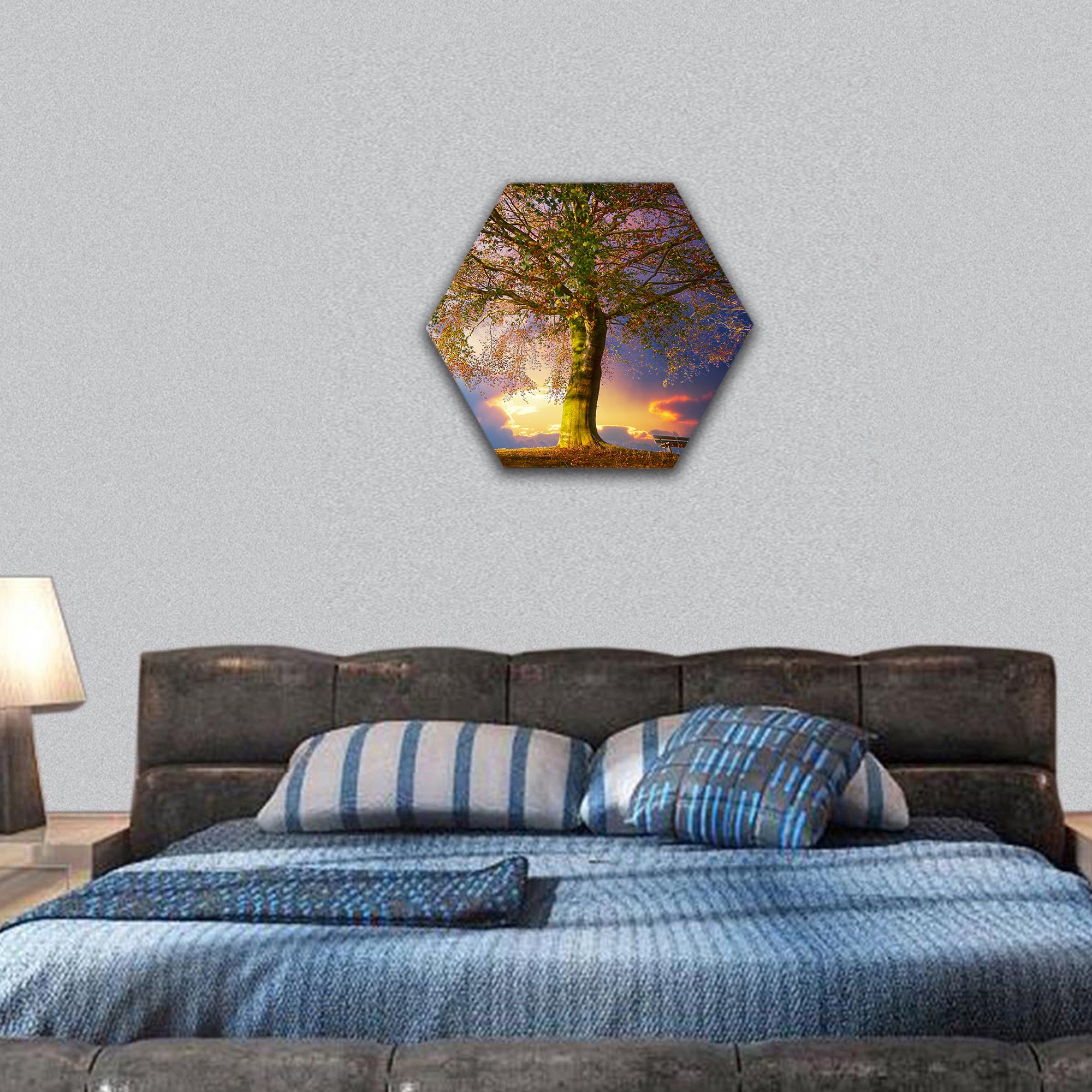 Tree in the park hexagonal canvas wall art