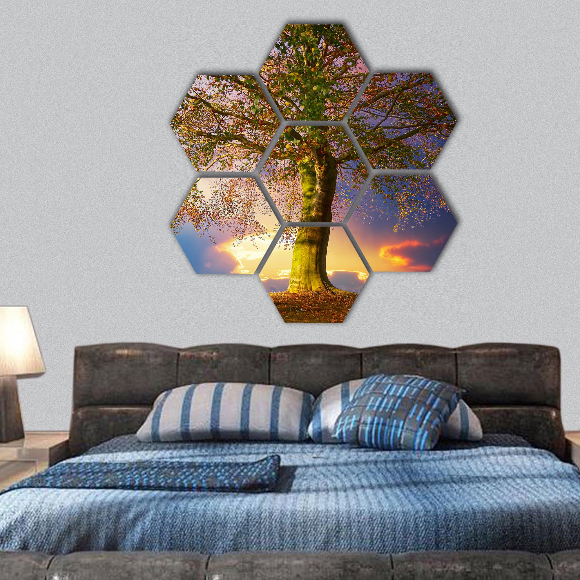 Tree in the park hexagonal canvas wall art