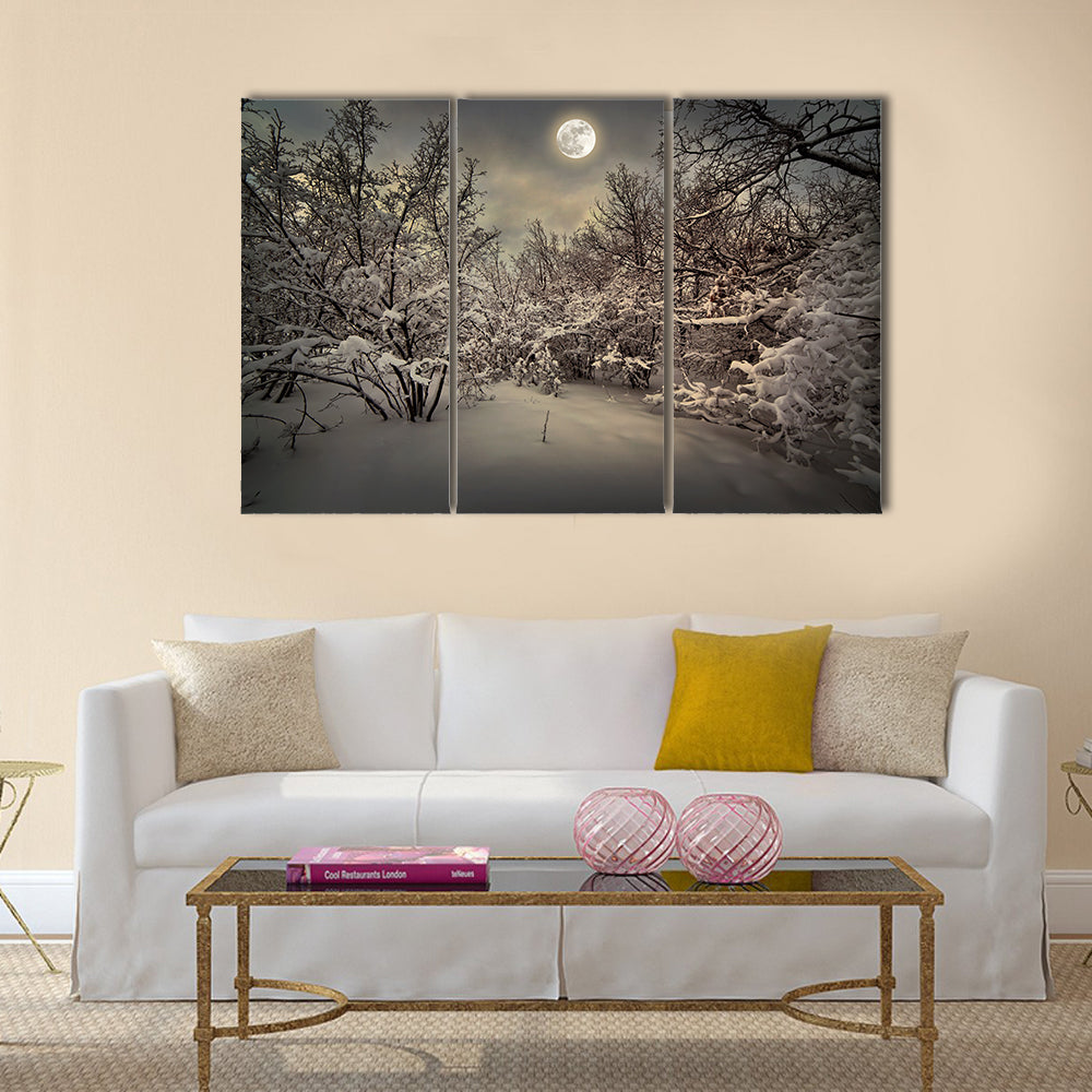 Moonlight night in winter wood Multi panel canvas wall art