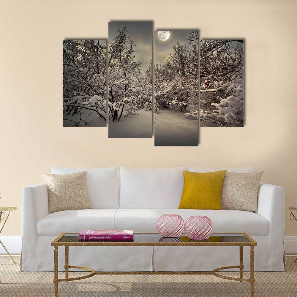 Moonlight night in winter wood Multi panel canvas wall art