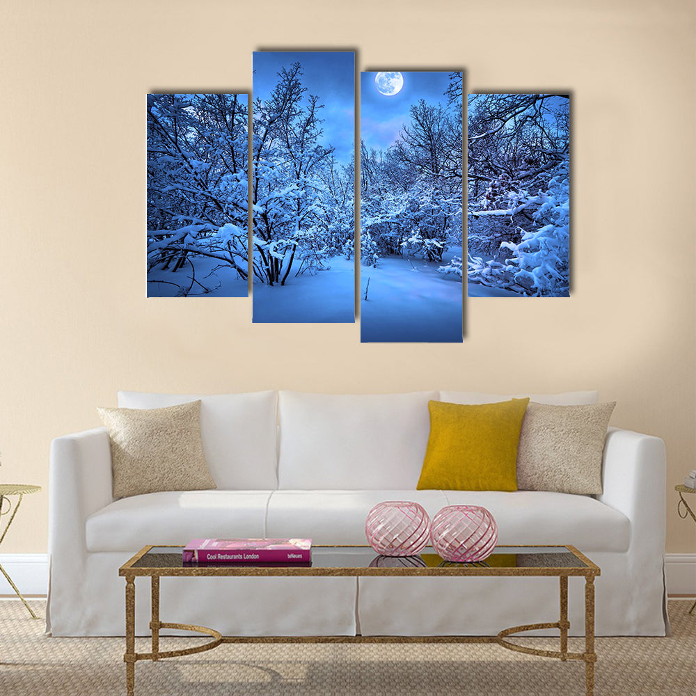 Moonlight night in winter wood  Multi Panel Canvas Wall Art