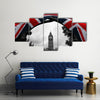 Big Ben with flag of UK Multi panel canvas wall art