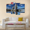 London Tower Bridge with colorful flag of England Multi panel canvas wall art