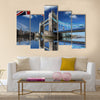 London Tower Bridge with colorful flag of England Multi panel canvas wall art