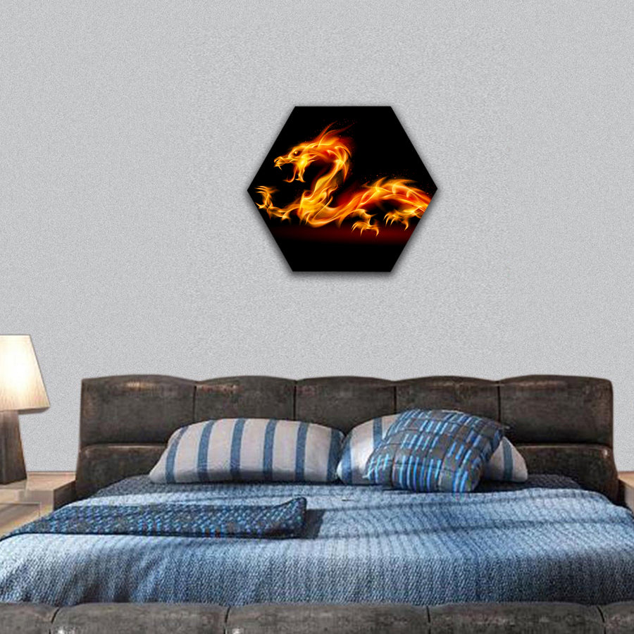 Illustration of Dragon on black background for design hexagonal canvas wall art