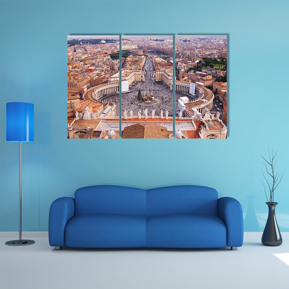 The Famous Saint Peter's Square in Vatican and aerial view of the city Multi Panel canvas wall art