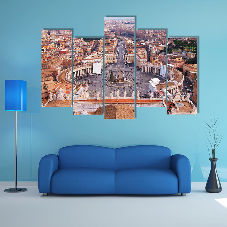 The Famous Saint Peter's Square in Vatican and aerial view of the city Multi Panel canvas wall art