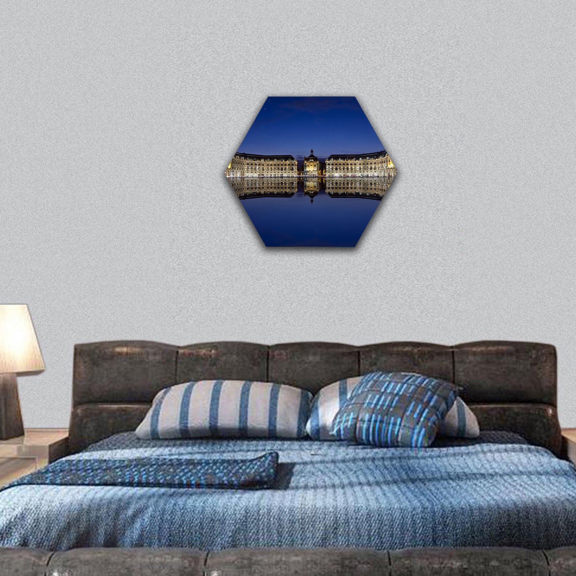 Bordeaux, reflections at the stock place hexagonal canvas wall art