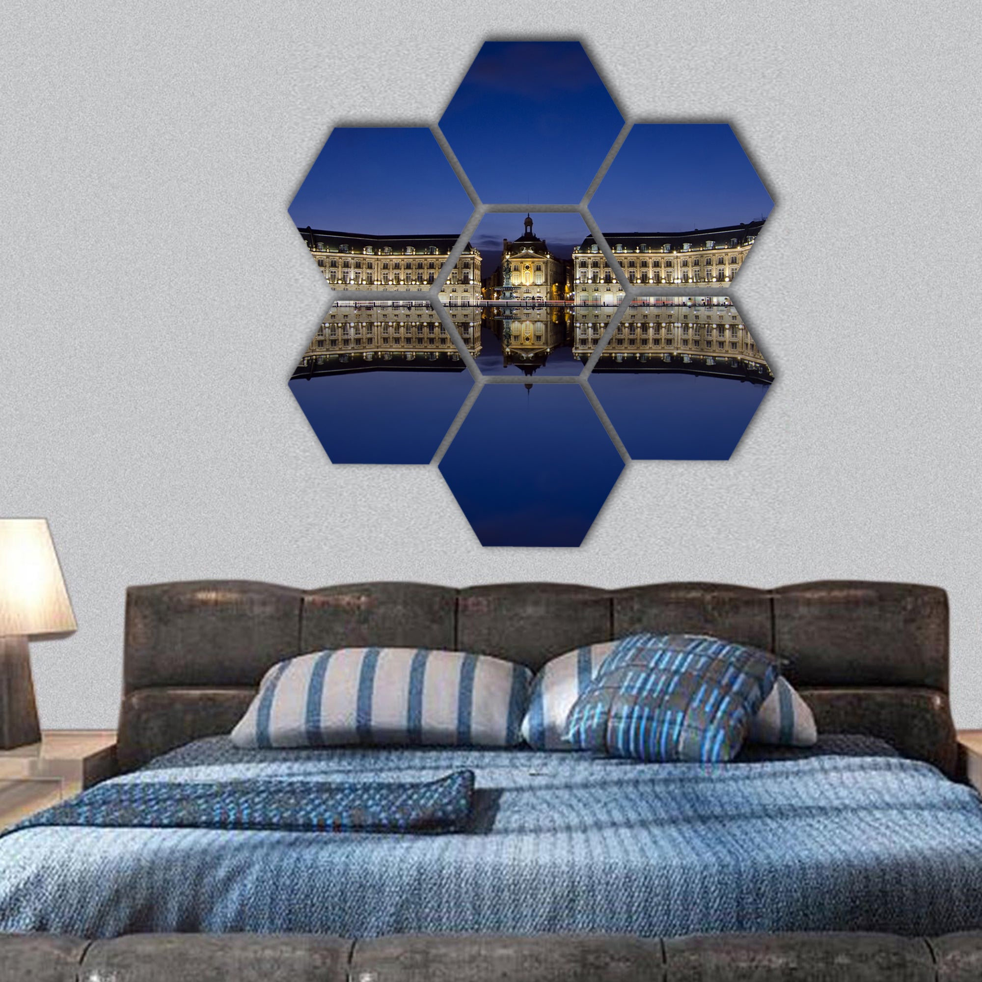 Bordeaux, reflections at the stock place hexagonal canvas wall art