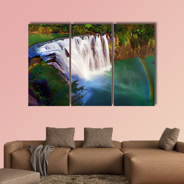 Painting style of Shifen waterfall  Township  multi panel canvas wall art