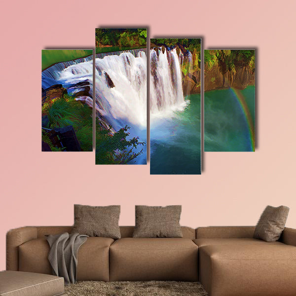Painting style of Shifen waterfall  Township  multi panel canvas wall art